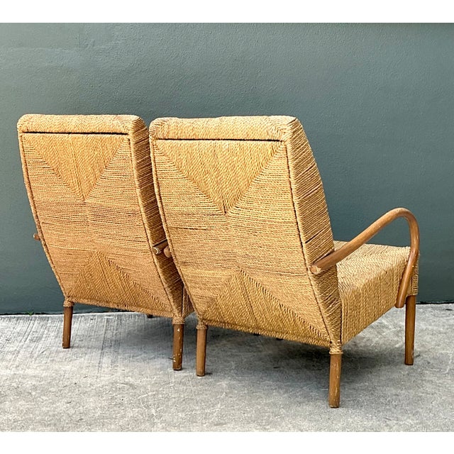 Wood Vintage Japanese Wood and Twisted Jute Lounge Chairs - Pair For Sale - Image 7 of 12