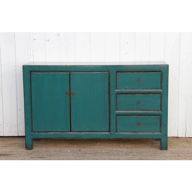 Wood Highgloss Celadon Blue Asian Credenza For Sale - Image 7 of 7