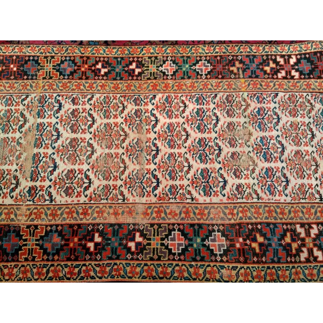 19th Century Persian Bidjar Runner, Hand-Knotted Wool, Allover Paisley Pattern, Ivory & Navy, 3x13 For Sale - Image 12 of 14