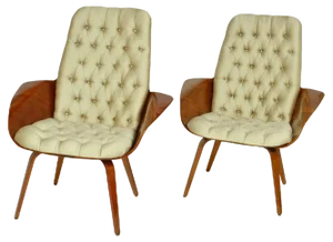 Set of Mrs. Lounge Chairs in Walnut and Plywood attributed to George Mulhauser for Plycraft, 1960s