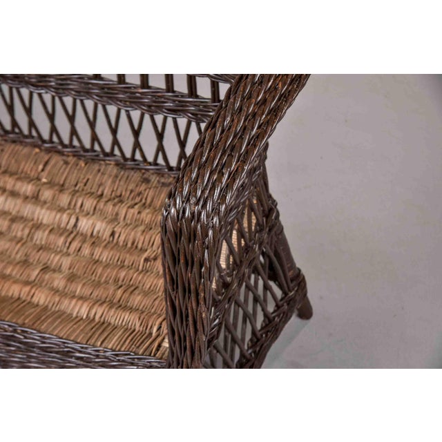 Victorian Wicker Settee With Diamond Lattice Weave For Sale In Detroit - Image 6 of 12