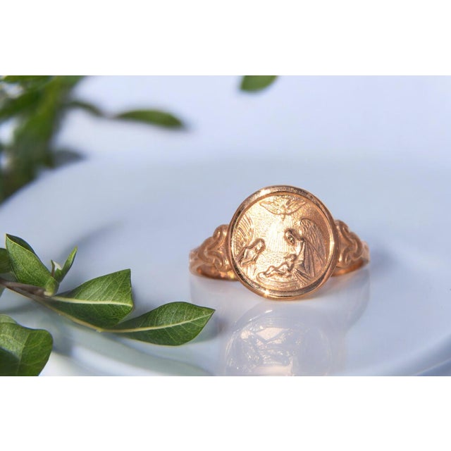 Contemporary The Protector: Guardian Angel Protect Us Ring in Yellow Gold For Sale - Image 3 of 11