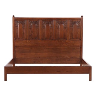 Gothic Style Carved Oak, King Size Bed. For Sale
