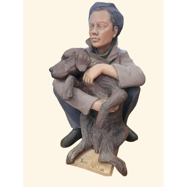 Brown Handmade Ceramic - Man and Dog For Sale - Image 8 of 8
