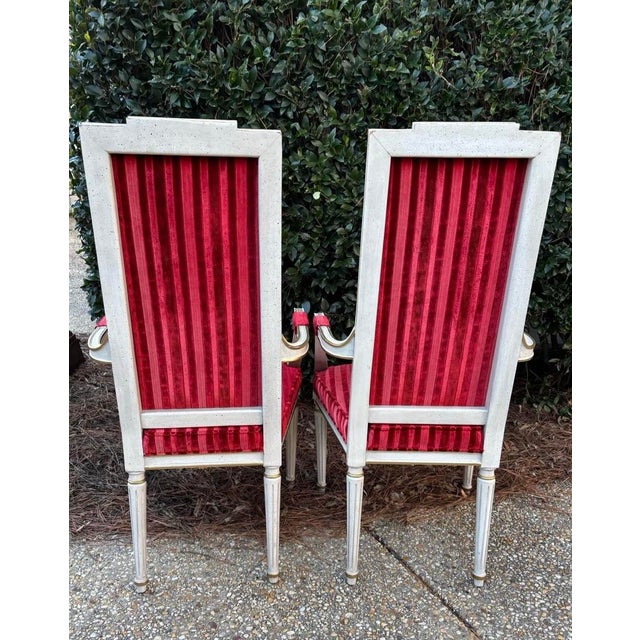 French Mid 20th Century Florentine French Style High Back Whitewash Gold Accent Chairs, a Pair For Sale - Image 3 of 10