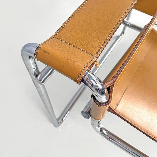Set of Modern Wassily Light Brown Armchairs attributed to Marcel Breuer for Gavina, 1970s For Sale - Image 17 of 18