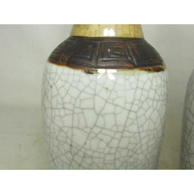 Antique White Pair of Chinese Crackle Glaze Lamps For Sale - Image 8 of 16