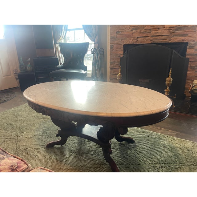 1940s Kimball Victorian Lyre Harp Marble Coffee Table For Sale In Nashville - Image 6 of 18