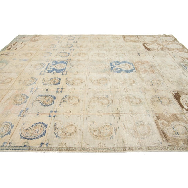1920s Antique Beige Wool Rug Persian Tabriz Boteh Designed From the 1920s For Sale - Image 5 of 10