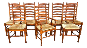 Vintage Ladder Back Rush Seat Dining Chairs Set of 8