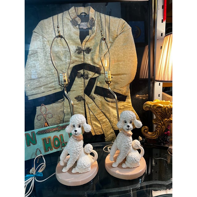1960s Mid-Century Modern Pink Ceramic Poodle Table Lamps - Pair For Sale - Image 12 of 12