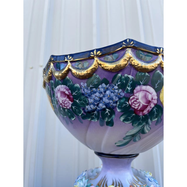 Ceramic Dresden Signed Porcelain Centerpiece Bowl- Applied Flowers, Cherub Faces For Sale - Image 7 of 12