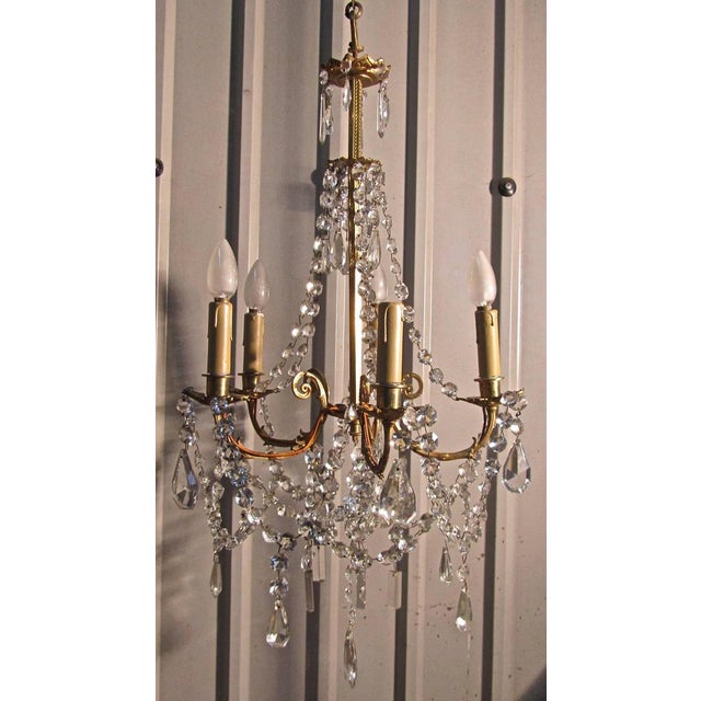 Baroque Large French Cut Glass and Brass Five Branch Chandelier, 1930s For Sale - Image 3 of 8