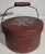 19Thc Original paint decorated red over blue swing handled pantry box from New England.This amazing over painted pantry...