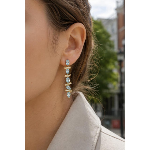 Modern Geometric Topazes Drop Earrings, Silver, Gold, Pair For Sale - Image 9 of 10