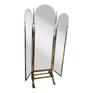 Large Brass Tri Fold Floor Mirror For Sale
