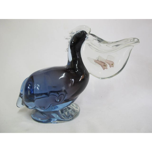 Glass Barbini Large Murano Italy Blue Pelican With Fish in Mouth 8" Sculpture For Sale - Image 7 of 7