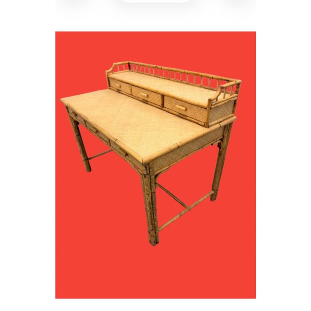 British Colonial Burnt Bamboo and Grasscloth Desk For Sale In Miami - Image 6 of 10