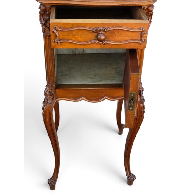 19th Century French Bedside Walnut Cabinet Marble Top Insert Marble. For Sale - Image 9 of 18