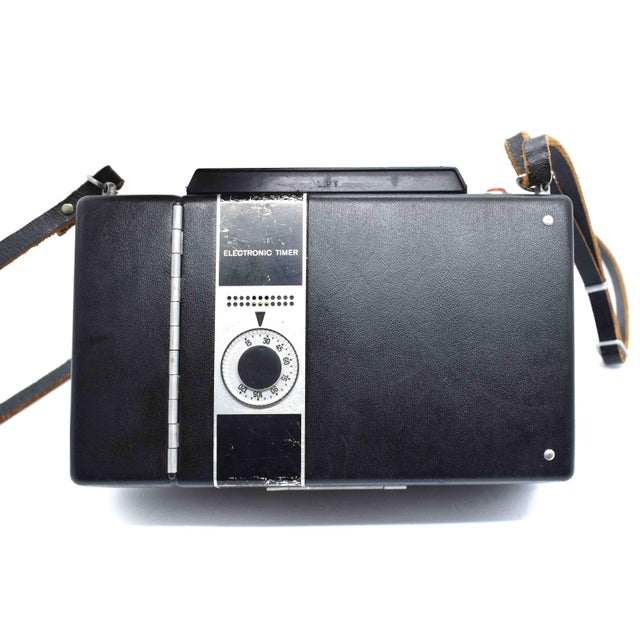 Metal Mid 20th Century Foldable Polaroid Land Automatic Camera Model 350 With Clamshell Cover and Original Leather Shoulder Starp For Sale - Image 7 of 11