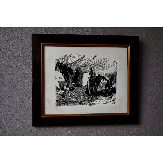 Glass Large Woodcut Peasant Scene, 1890s, Glass & Wood & Paper For Sale - Image 7 of 7