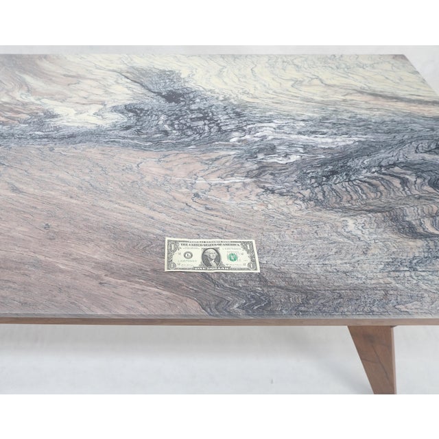 Mid-Century Modern Solid Oiled Walnut Frame 3/4" Thick 32x67 Marble Top Dining Conference Table For Sale - Image 3 of 11