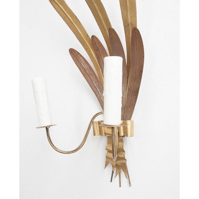 French Vintage Gilt-Metal “Cattail” Sconces - a Pair For Sale - Image 10 of 11