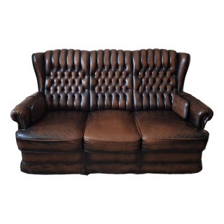 Chesterfield 3-Seater Sofa in Chestnut-Coloured Leather For Sale
