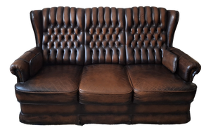 Chesterfield 3-Seater Sofa in Chestnut-Coloured Leather