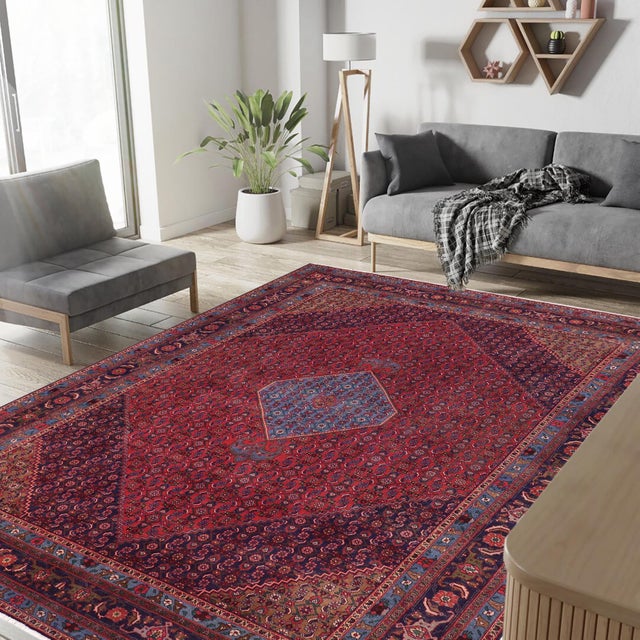 Tribal 1970s Hand-Knotted Wool Area Rug - Vibrant Red, Blue Medallion 9.7x12.6 For Sale - Image 3 of 8