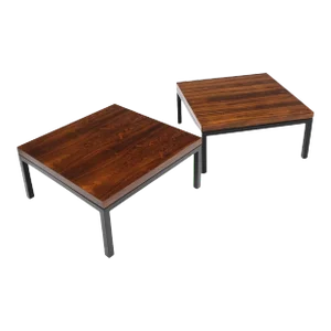 1970s Pair of Square Rosewood Side Tables in Black Bases Baughman