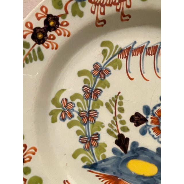 Antique White 18th Century English Delft Tin Glaze Faience Polychrome Plate For Sale - Image 8 of 10