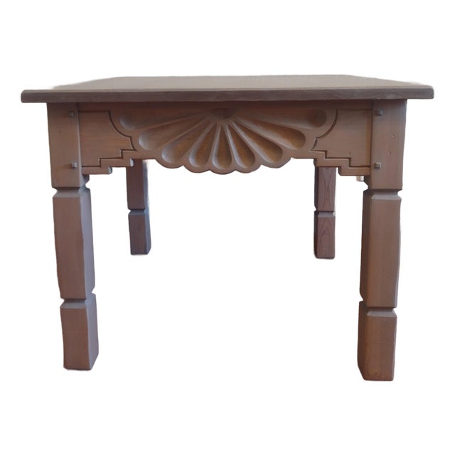 Ernest Thompson Hand-Carved Santa Fe - Southwestern Sunburst 30" Side Table, New Mexico For Sale
