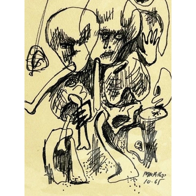 Abstract Expressionism Rod MacKillop Signed Abstract Figurative Ink Drawings, Set of 3, 1965 For Sale - Image 3 of 12
