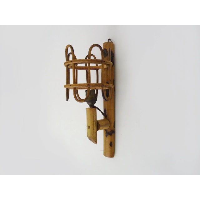 Bamboo Rattan Lantern Wall Light, 1950s For Sale - Image 4 of 9