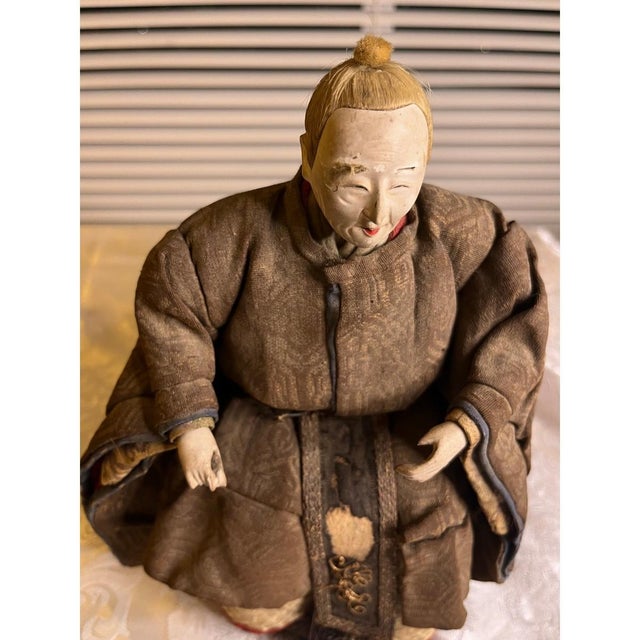 Japanese Antique Japanese Musha Ningyo Warrior Dolls Meiji Period Samurai Gofun Pair 9" For Sale - Image 3 of 17