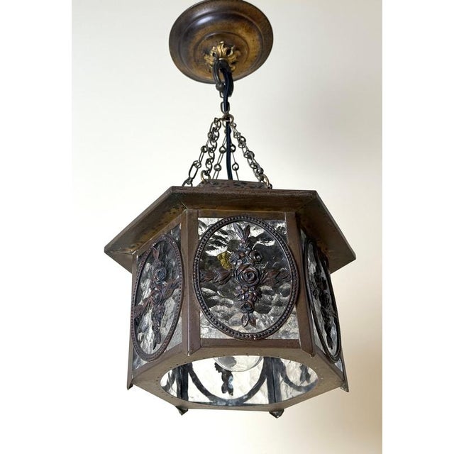 20th Century German Brass and Textured Glass Chinoiserie Lantern, 1920s For Sale - Image 12 of 18