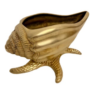 Nautical Brass Sea Shell on Starfish Base Planter For Sale