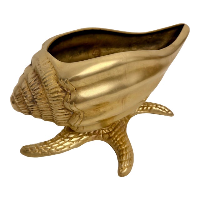 Nautical Brass Sea Shell on Starfish Base Planter For Sale