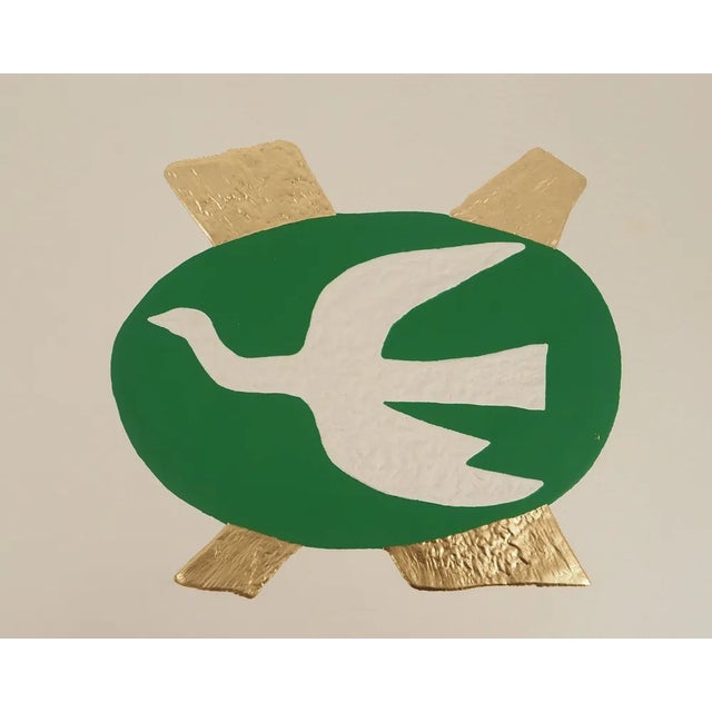 Georges BRAQUE (1882-1963) The dove on a green background, 1971 Color engraving and embossing enhanced with gold Unsigned...