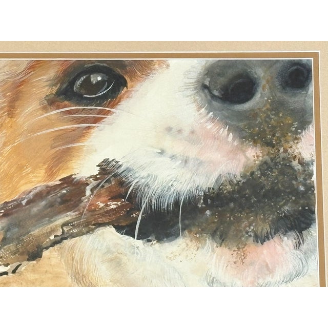 Framed Signed Original Watercolor Portrait of a Playful Terrier at the Beach by Capt Wick Reed For Sale - Image 4 of 12