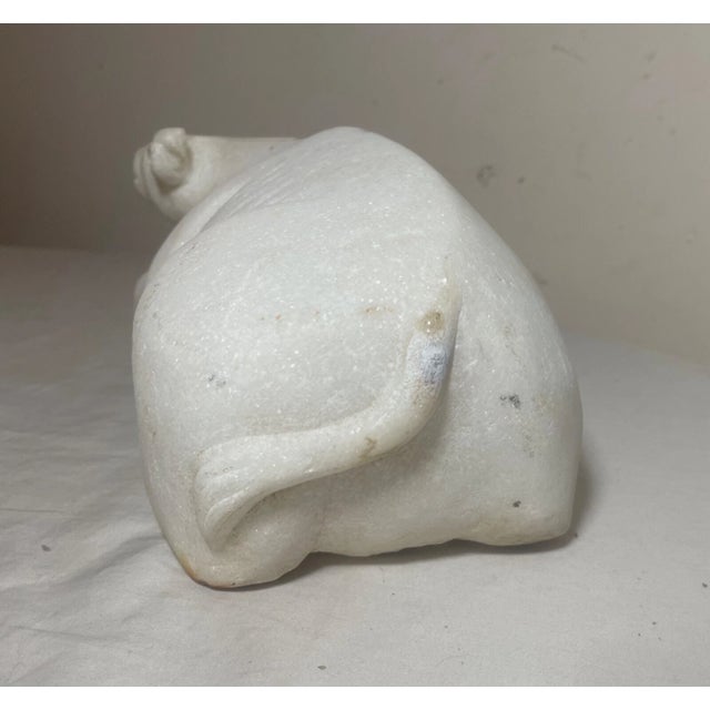 Stone Heavy Antique Hand Carved Marble Stone Water Buffalo Animal Sculpture Statue For Sale - Image 7 of 13
