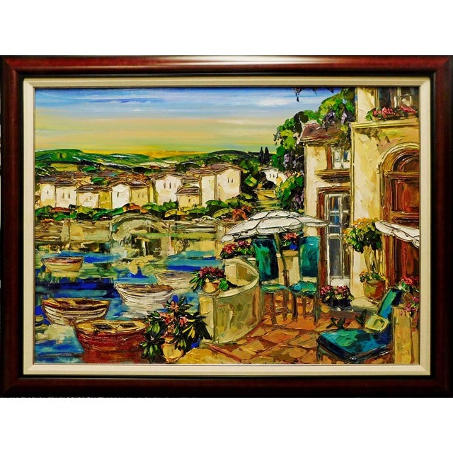 "La Vista Balcone" framed Original Acrylic Painting on Canvas by Maya Eventov Hand Signed by the Artist museum mounted,...