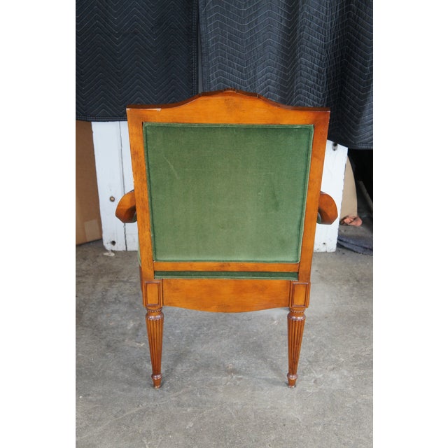 Green Vintage French Empire Style Birch Upholstered Library Accent Arm Chair Green For Sale - Image 8 of 13
