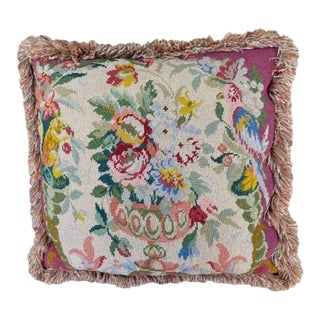 Vintage French Country Needlepoint Pillow For Sale