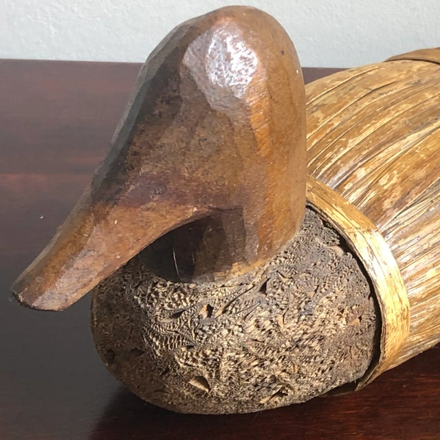 Brown Primitive Corn Husk Duck Decoy For Sale - Image 8 of 13