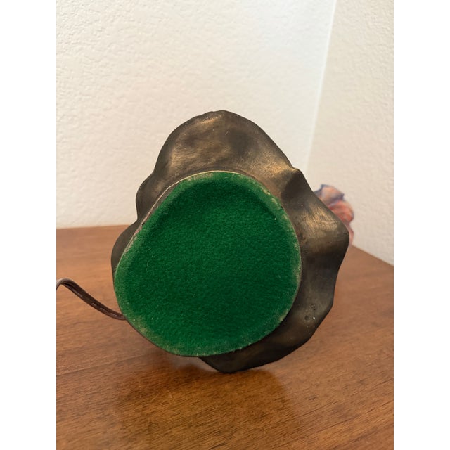 Boho Chic 1980s Tulip Shaped Glass Lamp With Lilypad Metal Base For Sale - Image 3 of 7