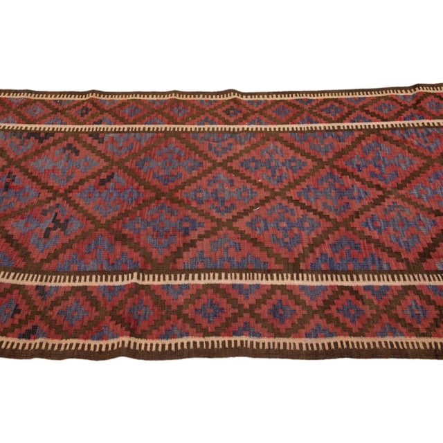 1960s Mid-20th Century Turkish Kilim Blue Handmade Tribal Wool Runner For Sale - Image 5 of 10