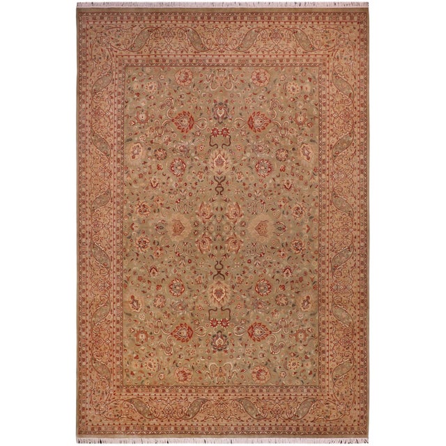 Floral 1990's Pak-Persian Green/Tan Wool Rug - 9'0'' X 12'2'' For Sale - Image 9 of 9