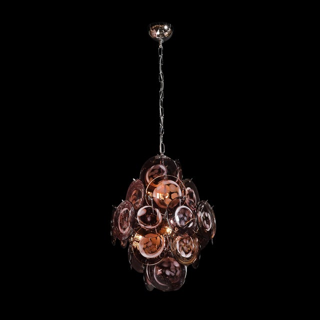 Modernist Hand-Blown Smoked Mauve Spotted Murano Glass Five-Tier Disc Chandelier For Sale - Image 17 of 18